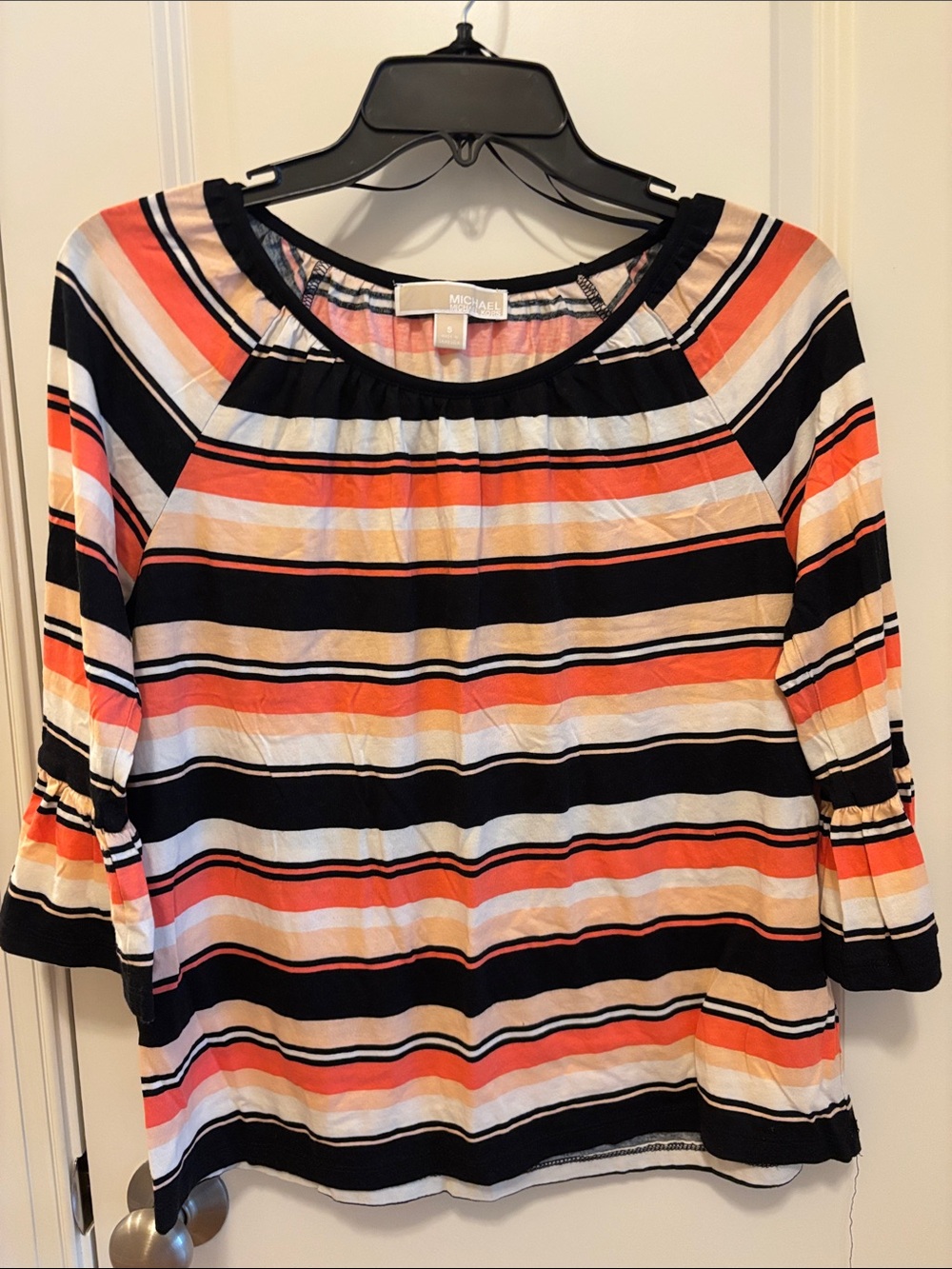 Michael Kors Coral, Black & Cream Striped Tunic Top